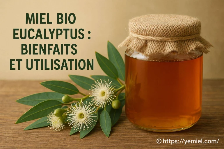 Pot de miel bio d eucalyptus avec fleurs