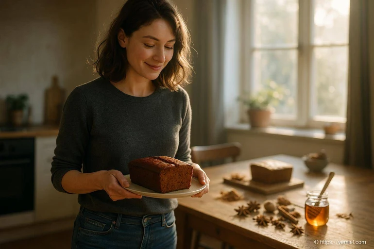 Femme tenant un gâteau fait maison