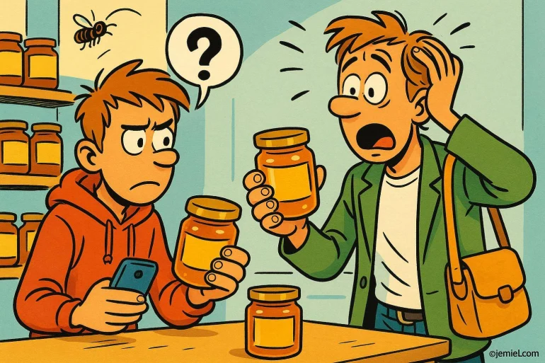 Hommes comparant des pots de miel