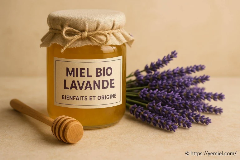 Pot de miel bio à la lavande avec fleurs