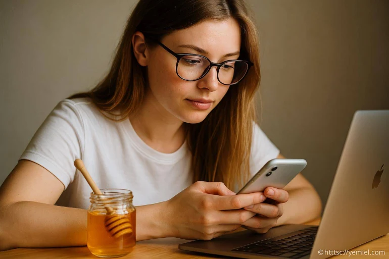 Jeune femme avec lunettes utilisant smartphone