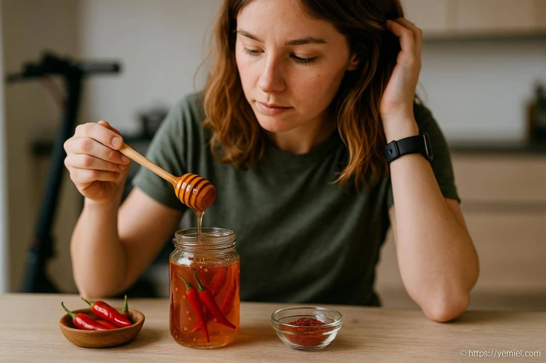Femme préparant miel au piment