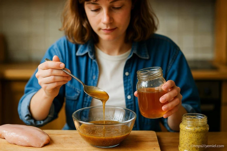 Femme préparant une marinade au miel