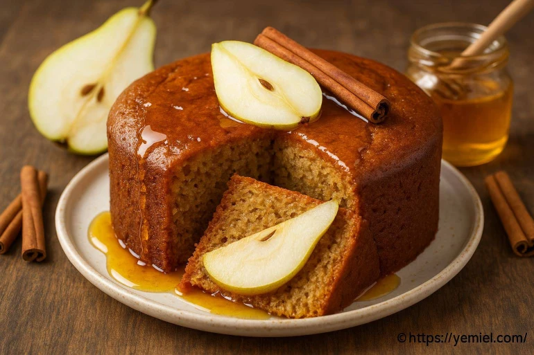 Gâteau fondant au miel à la poire et à la cannelle