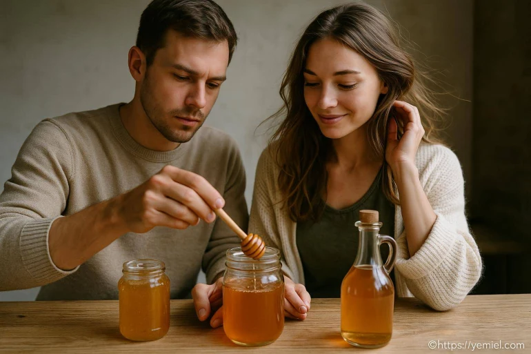 Couple dégustant du miel artisanal