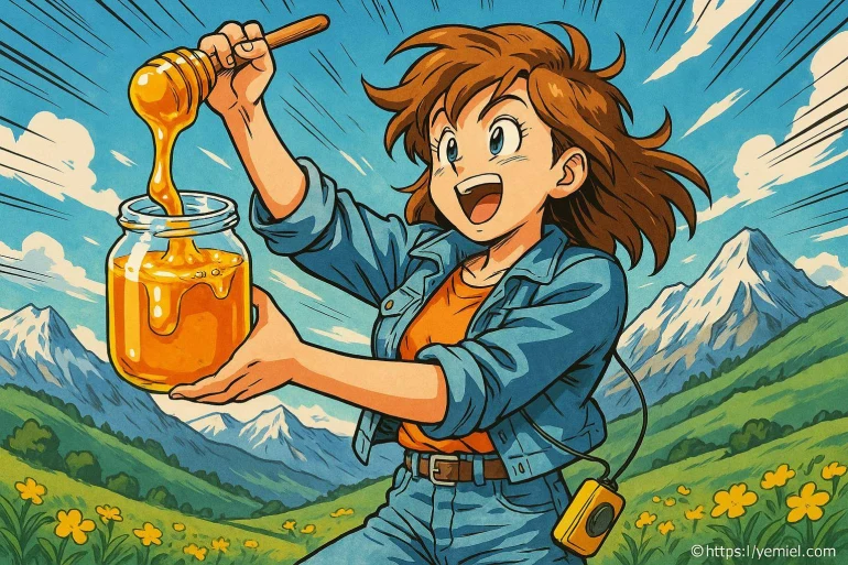 Fille manga tenant pot de miel