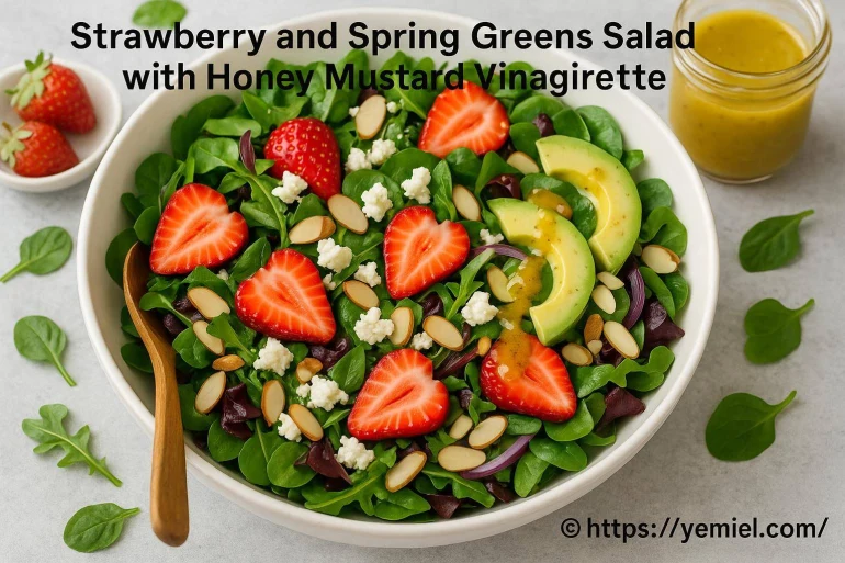 Salade de fraises et jeunes pousses de printemps avec vinaigrette miel et moutarde
