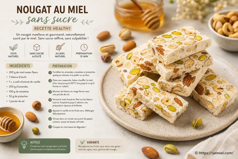 Nougat au miel sans sucre raffiné : recette healthy
