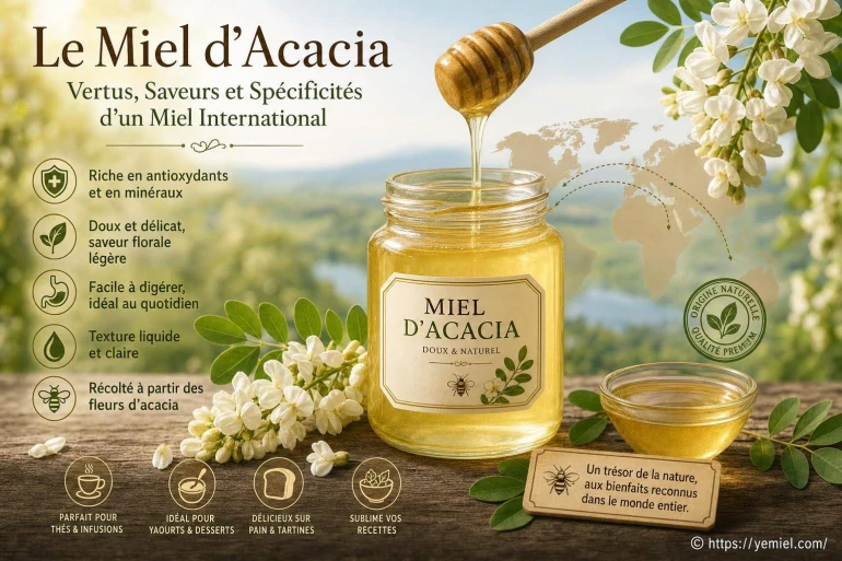Miel d’acacia : vertus, saveurs et utilisations