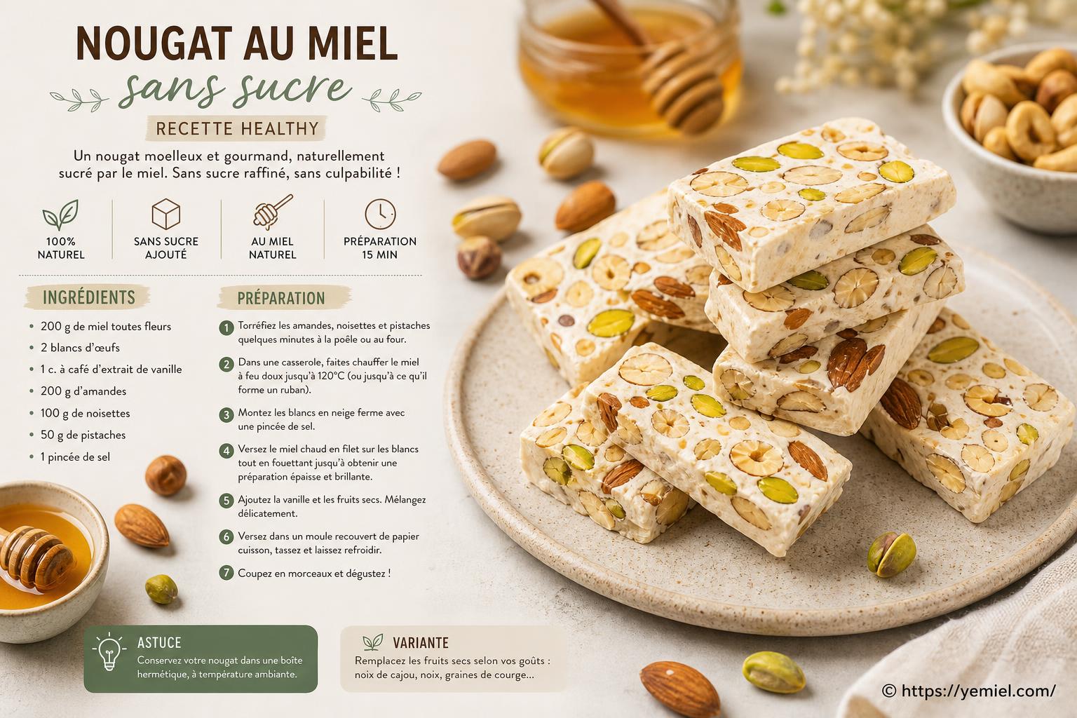 Nougat au miel sans sucre raffiné : recette healthy
