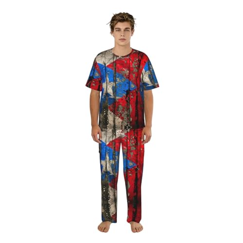 Hingor Ensemble pyjama 2 pièces pour homme - Imprimé drapeau