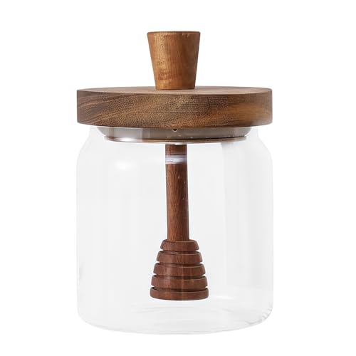 QUUPY Pot à miel en verre avec couvercle en bois et cuillère