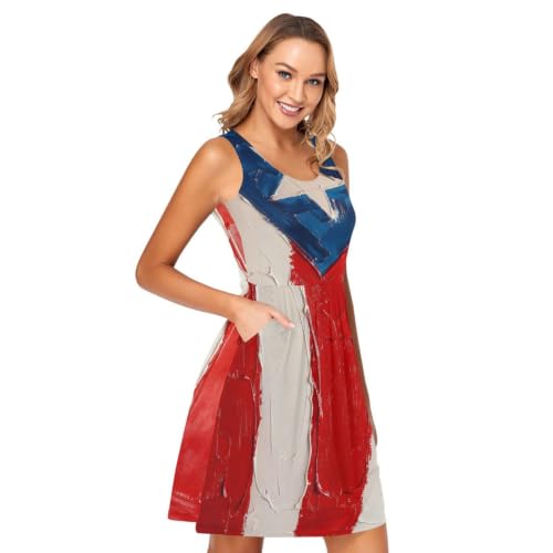 BCFHRGT Mini robes dété sans manches avec poches et drapeau