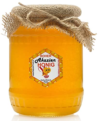 Miel brut | 11 kg | Miel dacacia dans des bocaux en verre |
