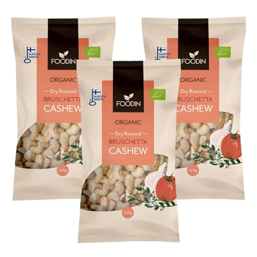 FOODIN Noix de Cajou Bio Bruschetta 3 x 120 g - Grillées à S