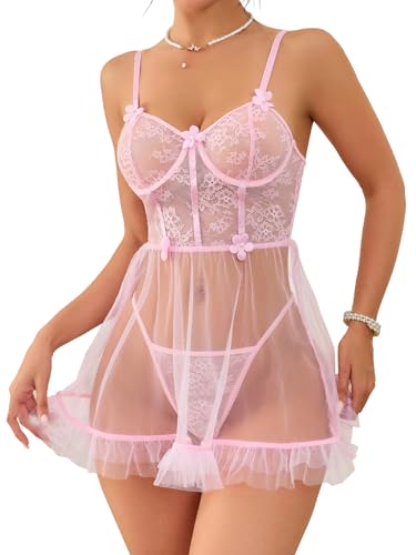 Aranmei Nuisette en dentelle pour femme - Chemise de nuit en
