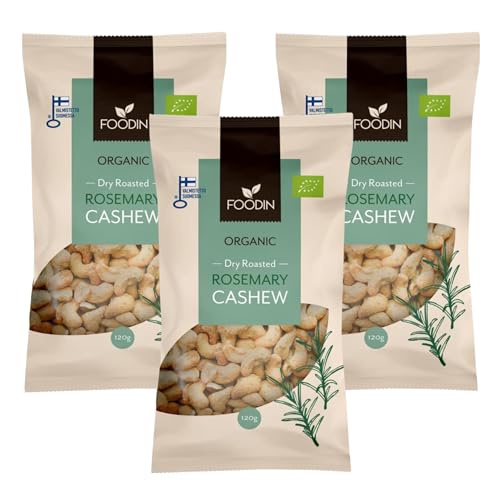 FOODIN Noix de Cajou Bio Romarin 3 x 120 g - Grillées à Sec