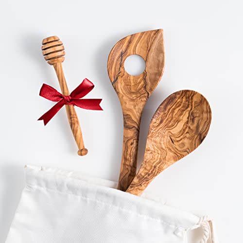 Darido Set de 2 Cuillères en Bois dOlivier avec Cuillère à M