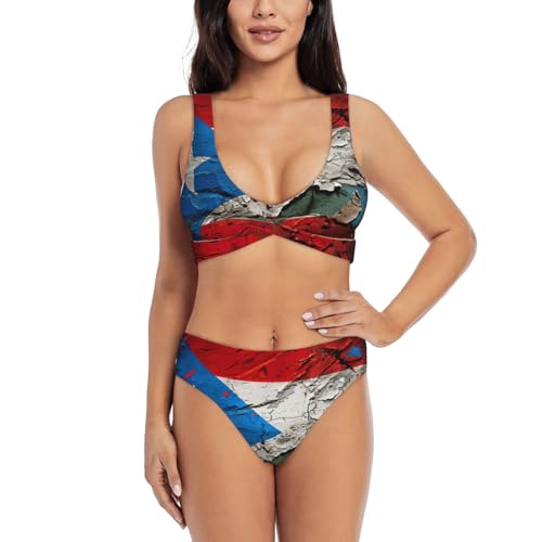 AYYQWE Porto Rico Maillot de bain deux pièces pour femme Mot