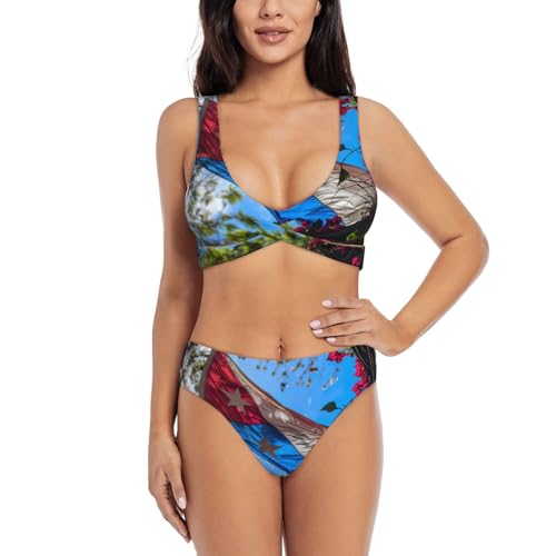 Maillot de bain deux pièces pour femme, motif drapeau de Por