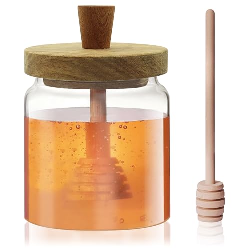 Distributeur de miel sans goutte, pot à miel avec cuillère e
