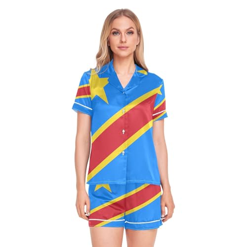 GuoChe Pyjama 2 pièces en satin avec poches pour femmes, vêt