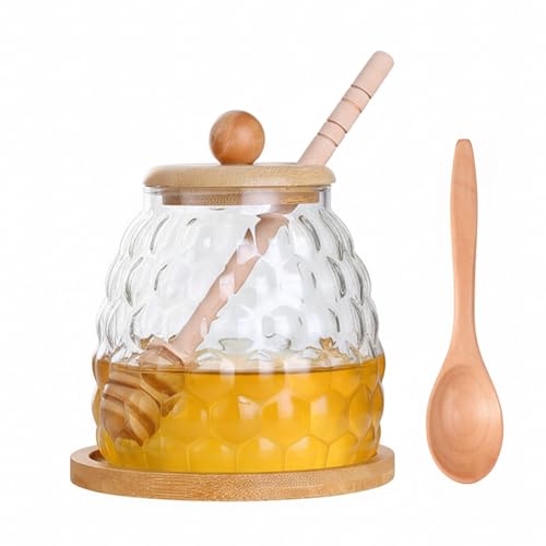 550 ml Pot à Miel avec Cuillère Bâtonnets Mélangeurs Couverc
