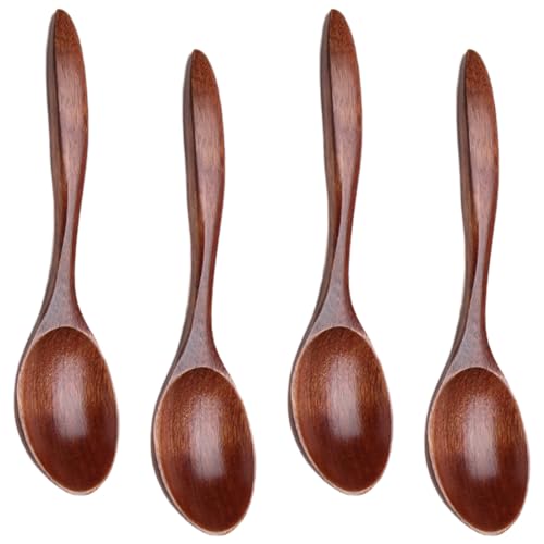 KIRZAX 4 Pièces Petites Cuillères en Bois,Cuillère à Café en