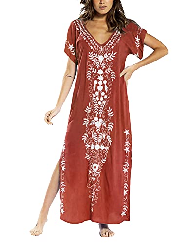 JENJON Robe de Plage Longue Femme Imprimé Floral Paréo Loose