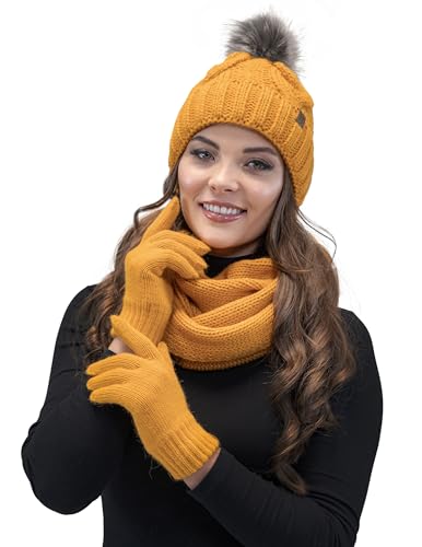 VIVISENCE Ensemble Hiver Chapeau Comin Gants Pour Confort Qu