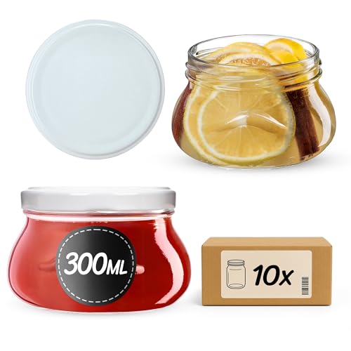 KADAX Lot de 10 bocaux en Verre 300ml Ø66mm Blanc - pour con