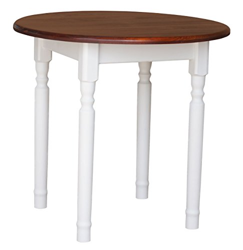 koma Table de salle à manger ronde en pin massif blanc miel 