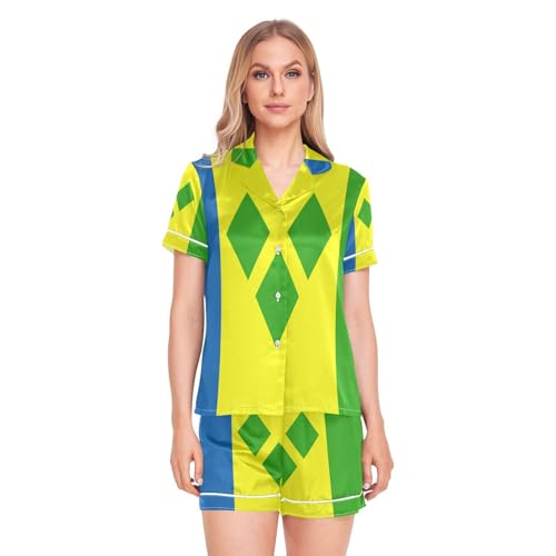 GuoChe Pyjama deux pièces en satin pour femme avec poches, v