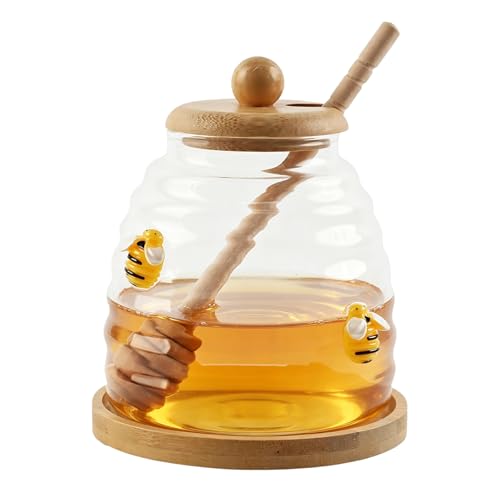 Generisch Pot de Miel en Verre 500ml avec Cuillère en Bois,