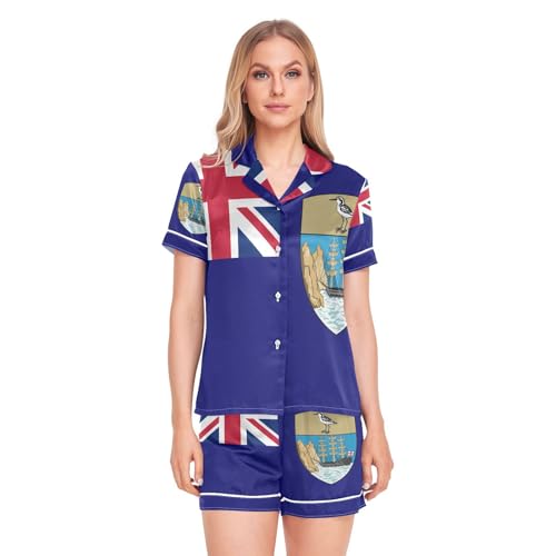 GuoChe Pyjama 2 pièces en satin de soie pour femme avec poch