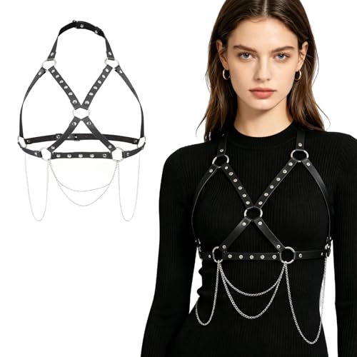 ITODA Harnais de Poitrine Punk en Cuir pour Femme Chaîne de
