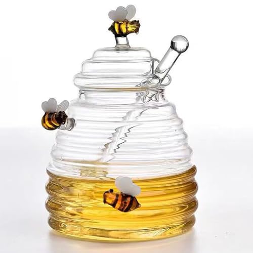 TAMUME Pot à miel en verre de 450 ml avec ornements artistiq