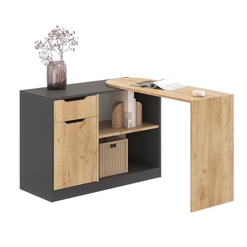 Komto Bureau dangle avec Rangement Anthracite/ChĂŞne Miel - B