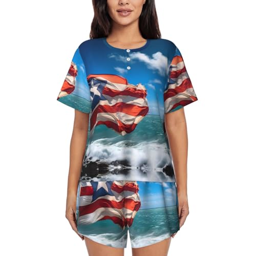 Tnnutp Ensemble de pyjama 2 pièces pour femme, motif drapeau