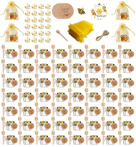 Hapneyea 60 Pack 1.5 OZ hexagonal pot de miel en verre avec 