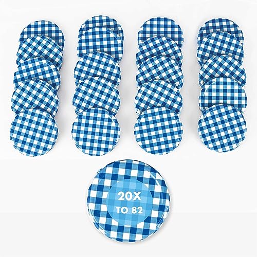 Lot de 20 couvercles Twist-Off 70 mm TO82 vichy bleu/blanc -
