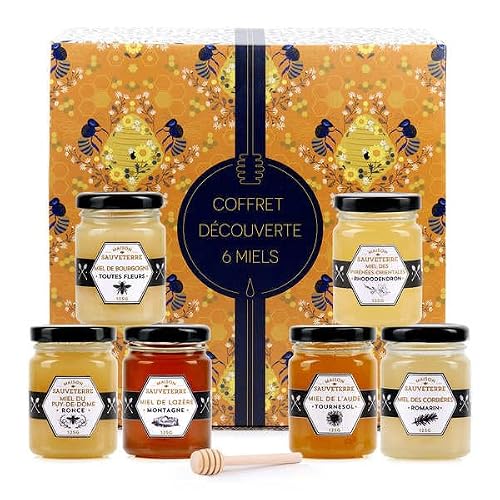 Assortiment de 6 miels de France et cuillère à miel - 6 miel