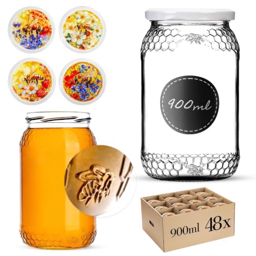 KADAX Lot de 48 Lot de bocaux de conservation pour miel 900