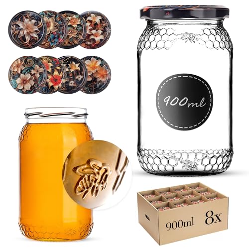 KADAX Lot de 8 8 pots à miel de 1260g (900ml) avec couvercle