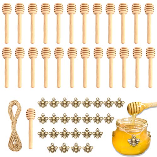25 Pcs Bâtons Bois de Miel, Cuillère à Miel, Bâtonnets de Mi