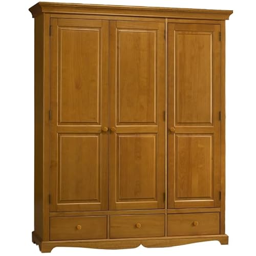 ACTUAL DIFFUSION Armoire Penderie Pin Miel 3 Portes 3 Tiroir
