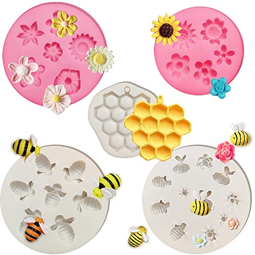 5 pièces Bourdon et Fleur Moules à Fondants, Silicone Rayon 
