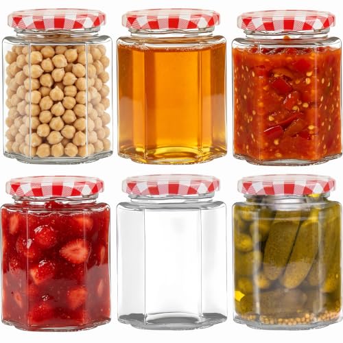 Lot de 6 bocaux à confiture hexagonaux en verre transparent 