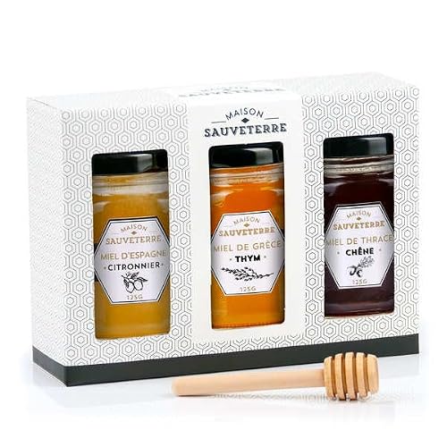 Coffret cadeau 3 miels du Monde et cuillère à miel - Coffret
