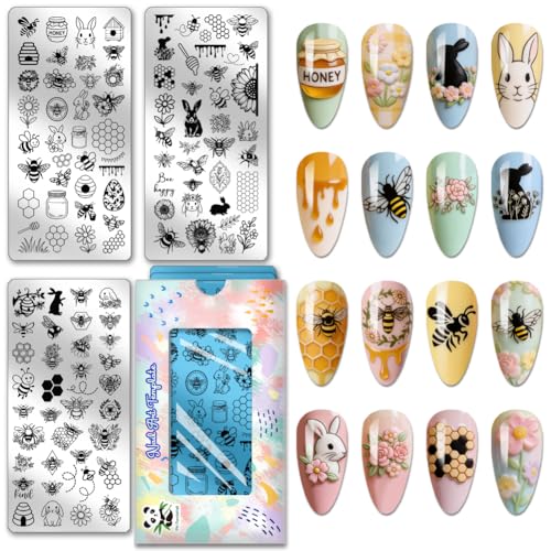 PH PandaHall 3pcs Plaques de Stamping pour Ongles Abeilles P